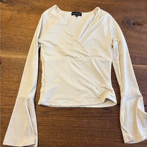 Almost Famous Cream Long Sleeve Wrap Top with Bell Sleeves